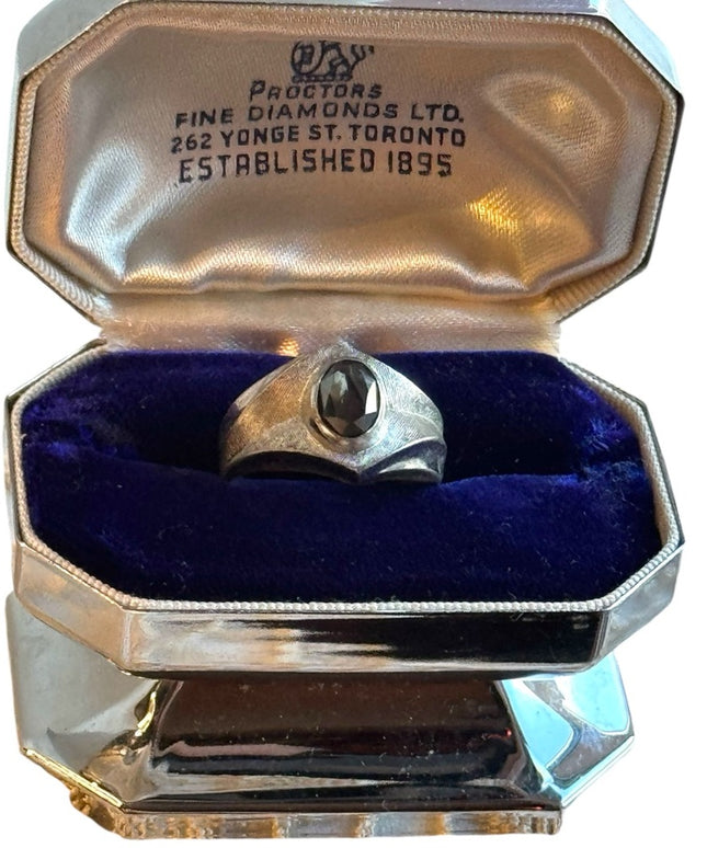 Mens MC Mid century 1960s sterling silver modernist 925 hematite ring