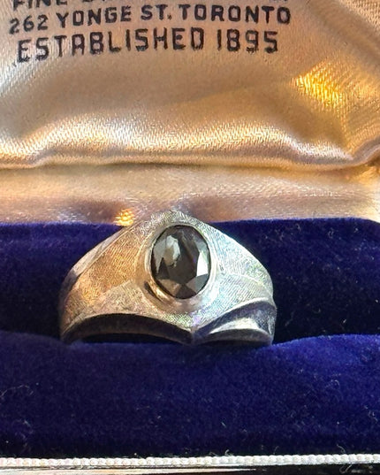 Mens MC Mid century 1960s sterling silver modernist 925 hematite ring