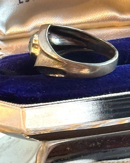 Mens MC Mid century 1960s sterling silver modernist 925 hematite ring