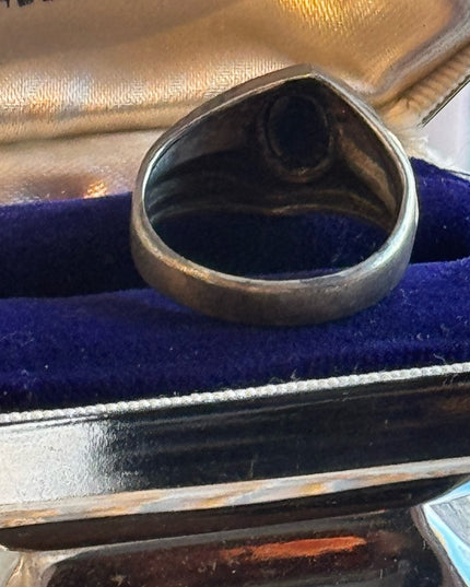 Mens MC Mid century 1960s sterling silver modernist 925 hematite ring