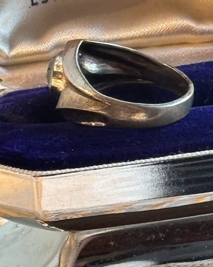 Mens MC Mid century 1960s sterling silver modernist 925 hematite ring