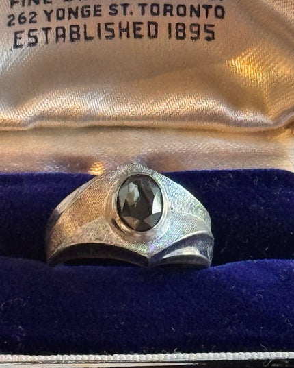 Mens MC Mid century 1960s sterling silver modernist 925 hematite ring
