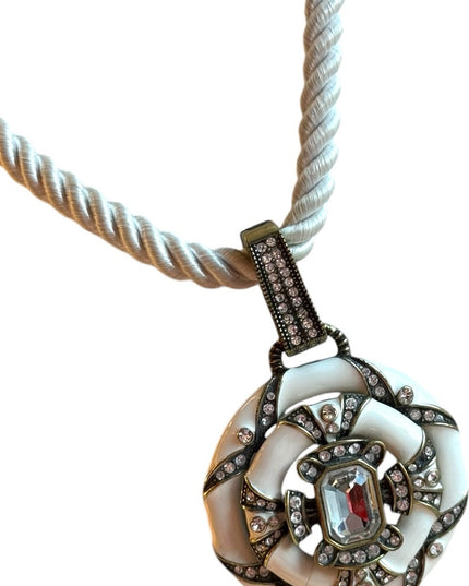 Heidi Daus Newport Chic White Black Enamel & Crystal Enhancer rope Necklace