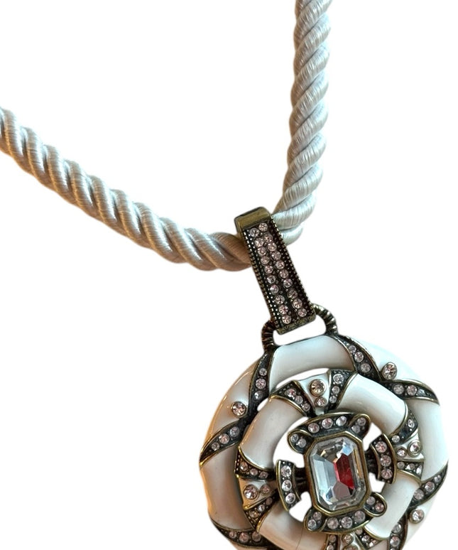 Heidi Daus Newport Chic White Black Enamel & Crystal Enhancer rope Necklace