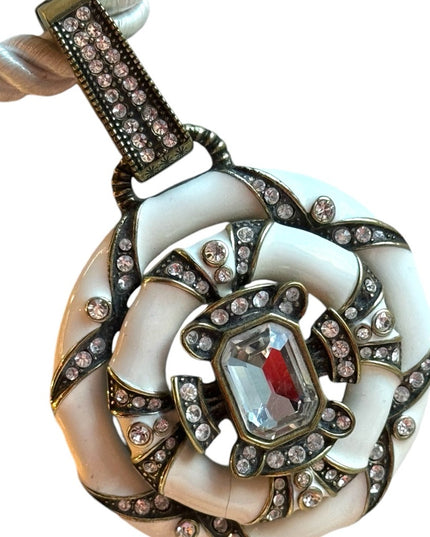 Heidi Daus Newport Chic White Black Enamel & Crystal Enhancer rope Necklace