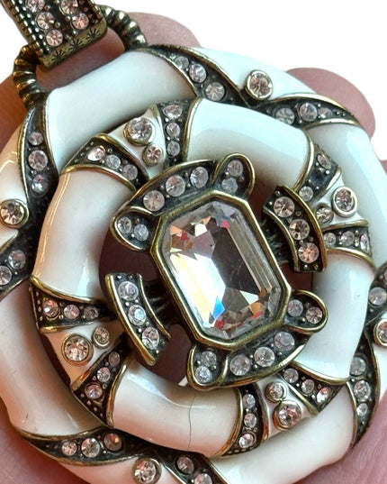 Heidi Daus Newport Chic White Black Enamel & Crystal Enhancer rope Necklace