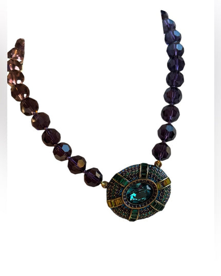 New Heidi Daus IT SUITS YOU Necklace Crystal Large pendant PURPLE BLUE