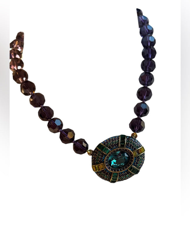 New Heidi Daus IT SUITS YOU Necklace Crystal Large pendant PURPLE BLUE