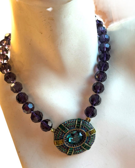 New Heidi Daus IT SUITS YOU Necklace Crystal Large pendant PURPLE BLUE