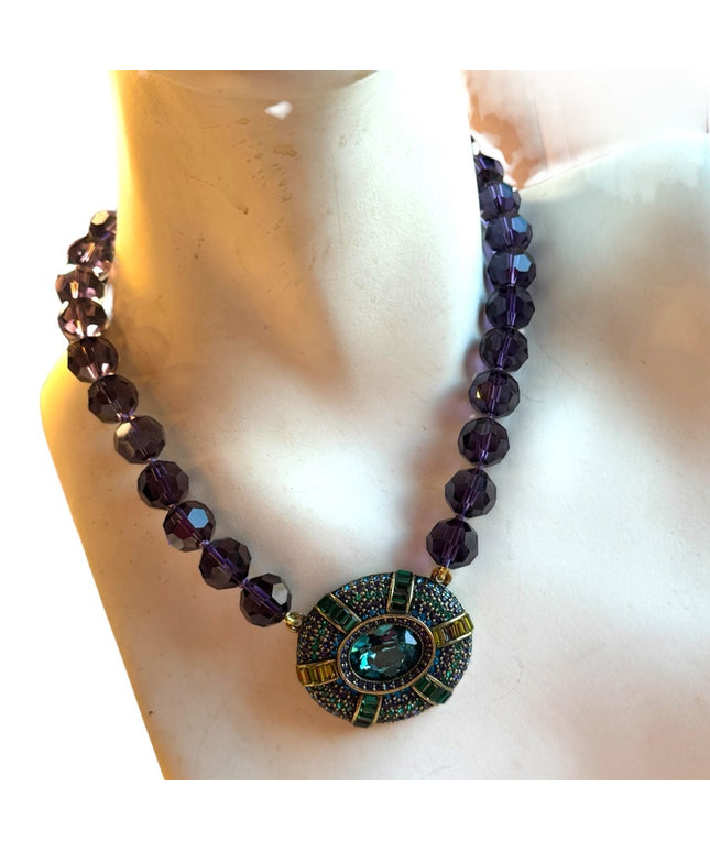New Heidi Daus IT SUITS YOU Necklace Crystal Large pendant PURPLE BLUE