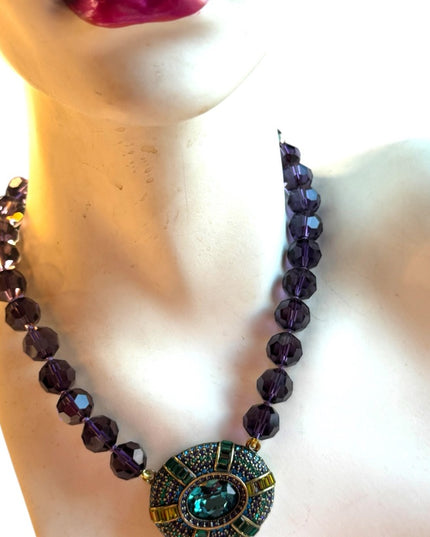New Heidi Daus IT SUITS YOU Necklace Crystal Large pendant PURPLE BLUE