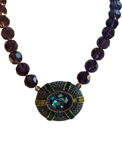 New Heidi Daus IT SUITS YOU Necklace Crystal Large pendant PURPLE BLUE