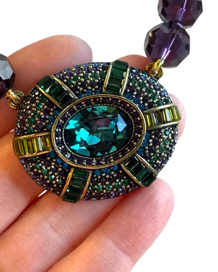New Heidi Daus IT SUITS YOU Necklace Crystal Large pendant PURPLE BLUE