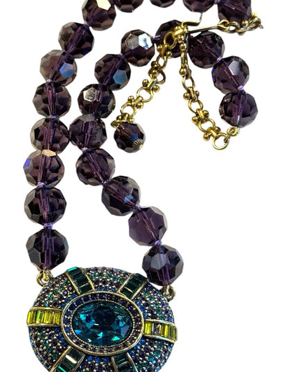 New Heidi Daus IT SUITS YOU Necklace Crystal Large pendant PURPLE BLUE