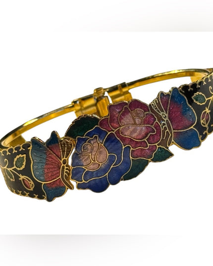 Vintage Gold finish 1980s cloissone clamper bangle