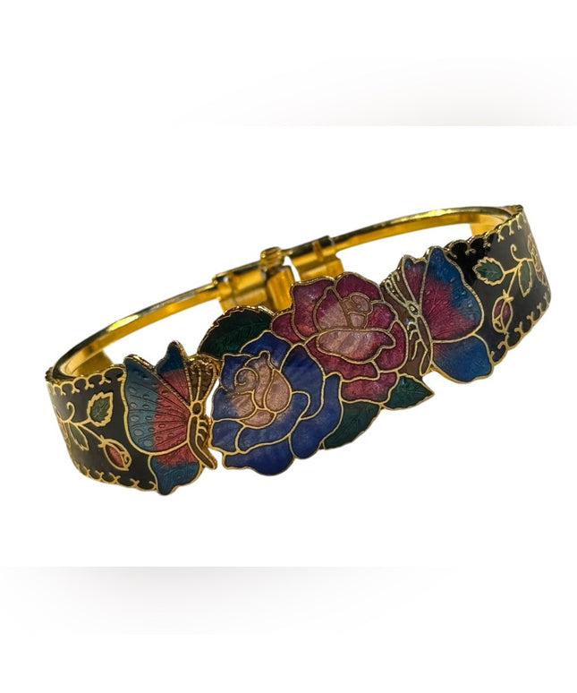 Vintage Gold finish 1980s cloissone clamper bangle