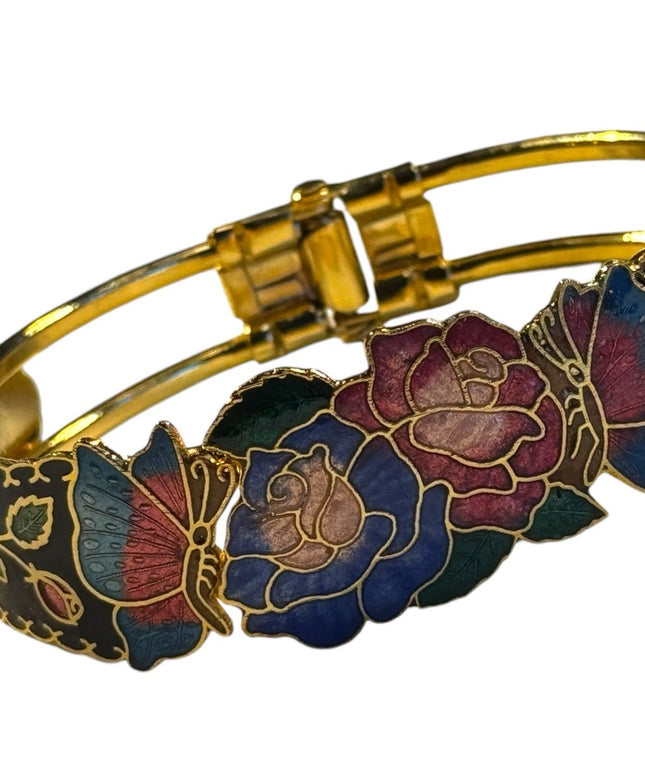 Vintage Gold finish 1980s cloissone clamper bangle