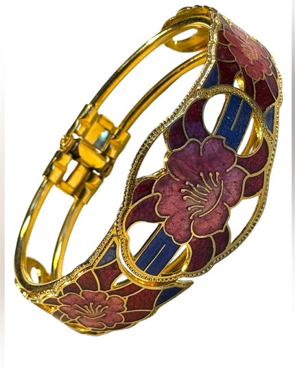 Vintage Gold finish 1980s cloissone clamper bangle