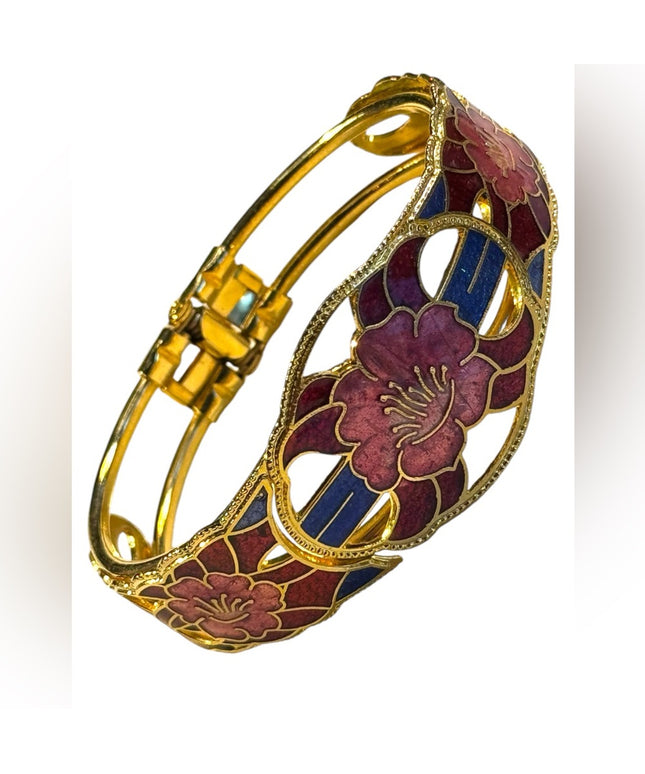 Vintage Gold finish 1980s cloissone clamper bangle