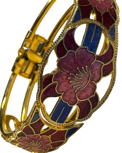 Vintage Gold finish 1980s cloissone clamper bangle