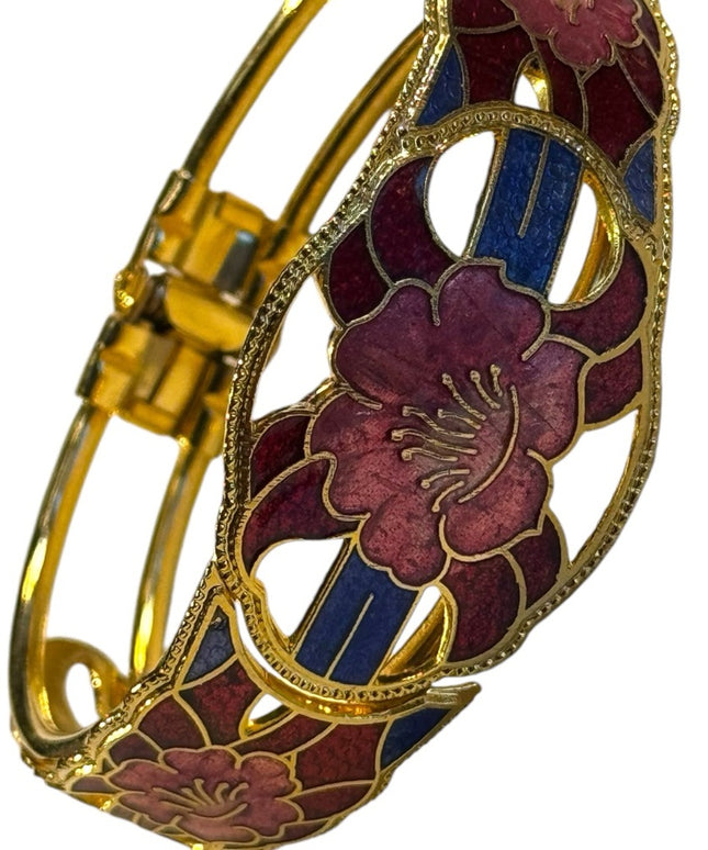Vintage Gold finish 1980s cloissone clamper bangle