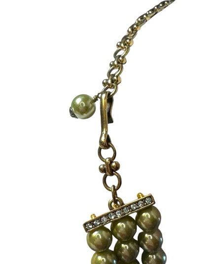 HEIDI DAUS TEARED TAPESTRY THREE STRAND FAUX PEARL GREEN PAISLEY NECKLACE
