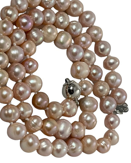 Stunning pink fresh water pearl necklace silver clasp