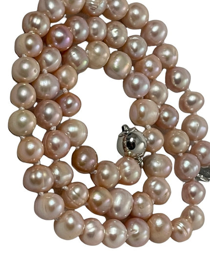 Stunning pink fresh water pearl necklace silver clasp