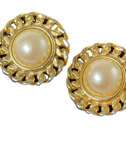 vintage 1980s faux pearl chain design clip on earrings