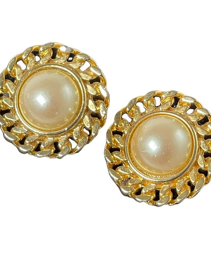 vintage 1980s faux pearl chain design clip on earrings