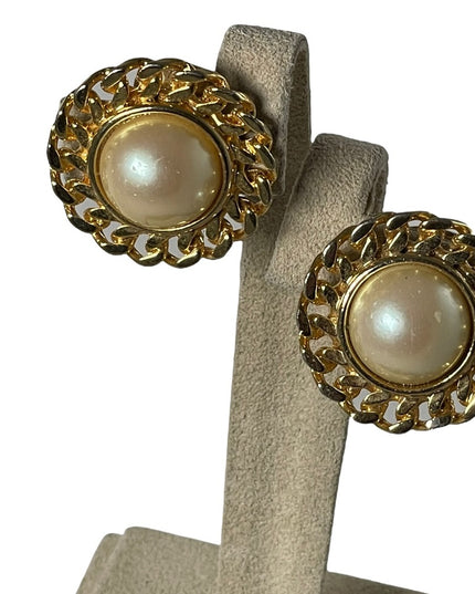 vintage 1980s faux pearl chain design clip on earrings