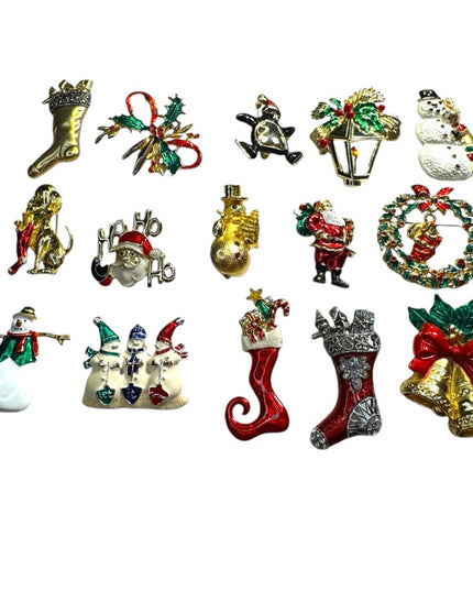 Lot of Christmas holiday brooches 15 pcs