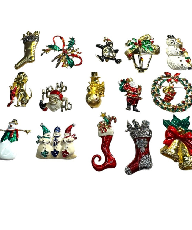 Lot of Christmas holiday brooches 15 pcs