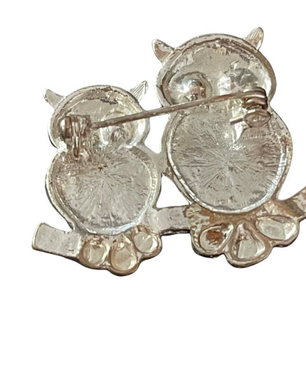 - Silver tone Marcasite 2 owls sitting on a branch brooch