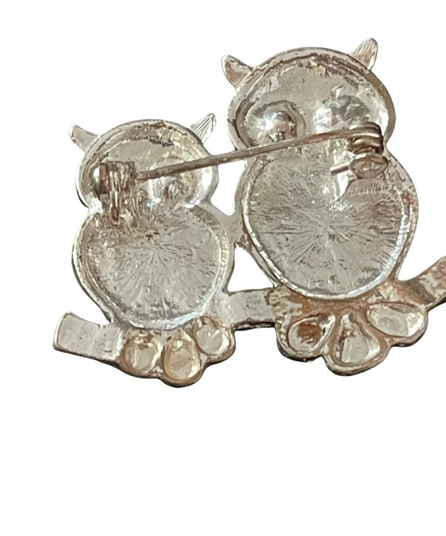 - Silver tone Marcasite 2 owls sitting on a branch brooch