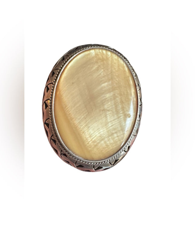 LG Sterling silver 925 Statment MOP Mother of pearl oval design pendant brooch
