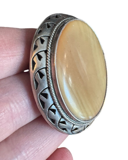 LG Sterling silver 925 Statment MOP Mother of pearl oval design pendant brooch