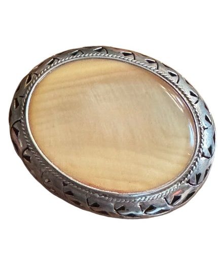 LG Sterling silver 925 Statment MOP Mother of pearl oval design pendant brooch