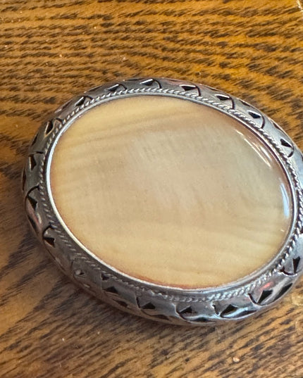 LG Sterling silver 925 Statment MOP Mother of pearl oval design pendant brooch