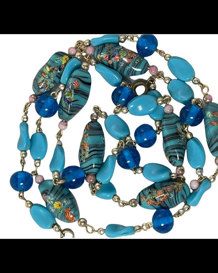 Vintage Blue glass bead Italy Italian Murano bead necklace 30”