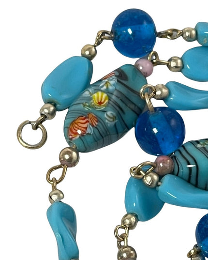 Vintage Blue glass bead Italy Italian Murano bead necklace 30”