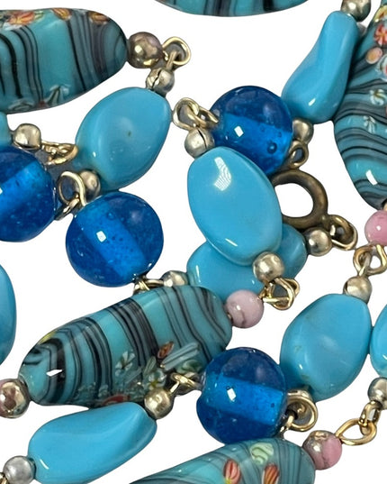 Vintage Blue glass bead Italy Italian Murano bead necklace 30”