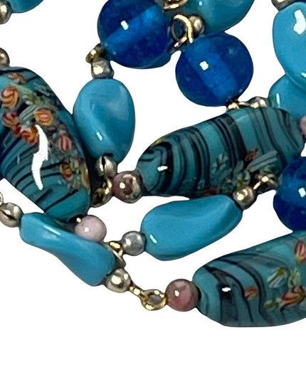 Vintage Blue glass bead Italy Italian Murano bead necklace 30”