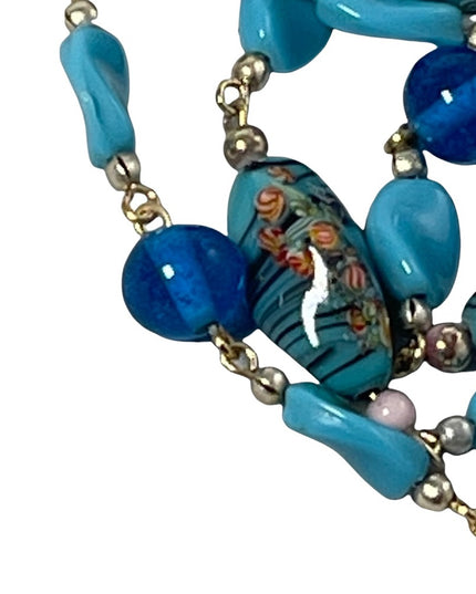 Vintage Blue glass bead Italy Italian Murano bead necklace 30”