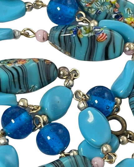 Vintage Blue glass bead Italy Italian Murano bead necklace 30”