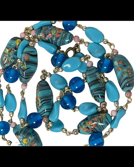 Vintage Blue glass bead Italy Italian Murano bead necklace 30”