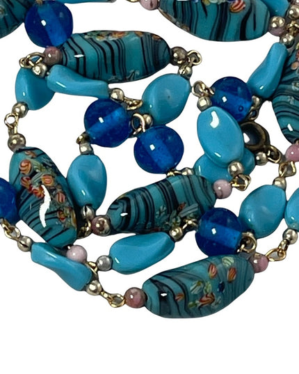 Vintage Blue glass bead Italy Italian Murano bead necklace 30”