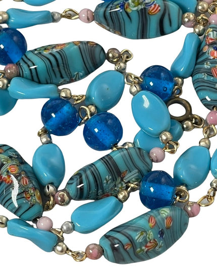 Vintage Blue glass bead Italy Italian Murano bead necklace 30”