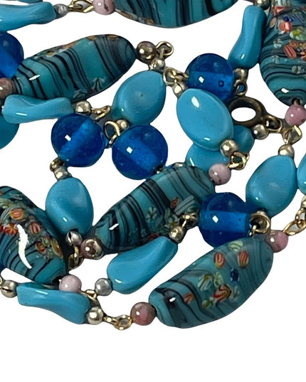 Vintage Blue glass bead Italy Italian Murano bead necklace 30”