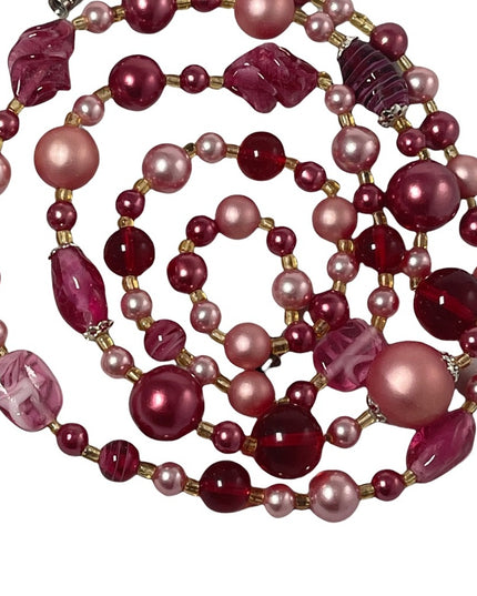 Vintage 1960s Italian murano pink glass bead & faux pearl necklace 34”